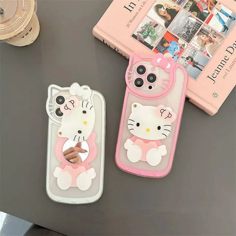 Cute Cat Shockproof Silicone Cover With Mirror for Iphone