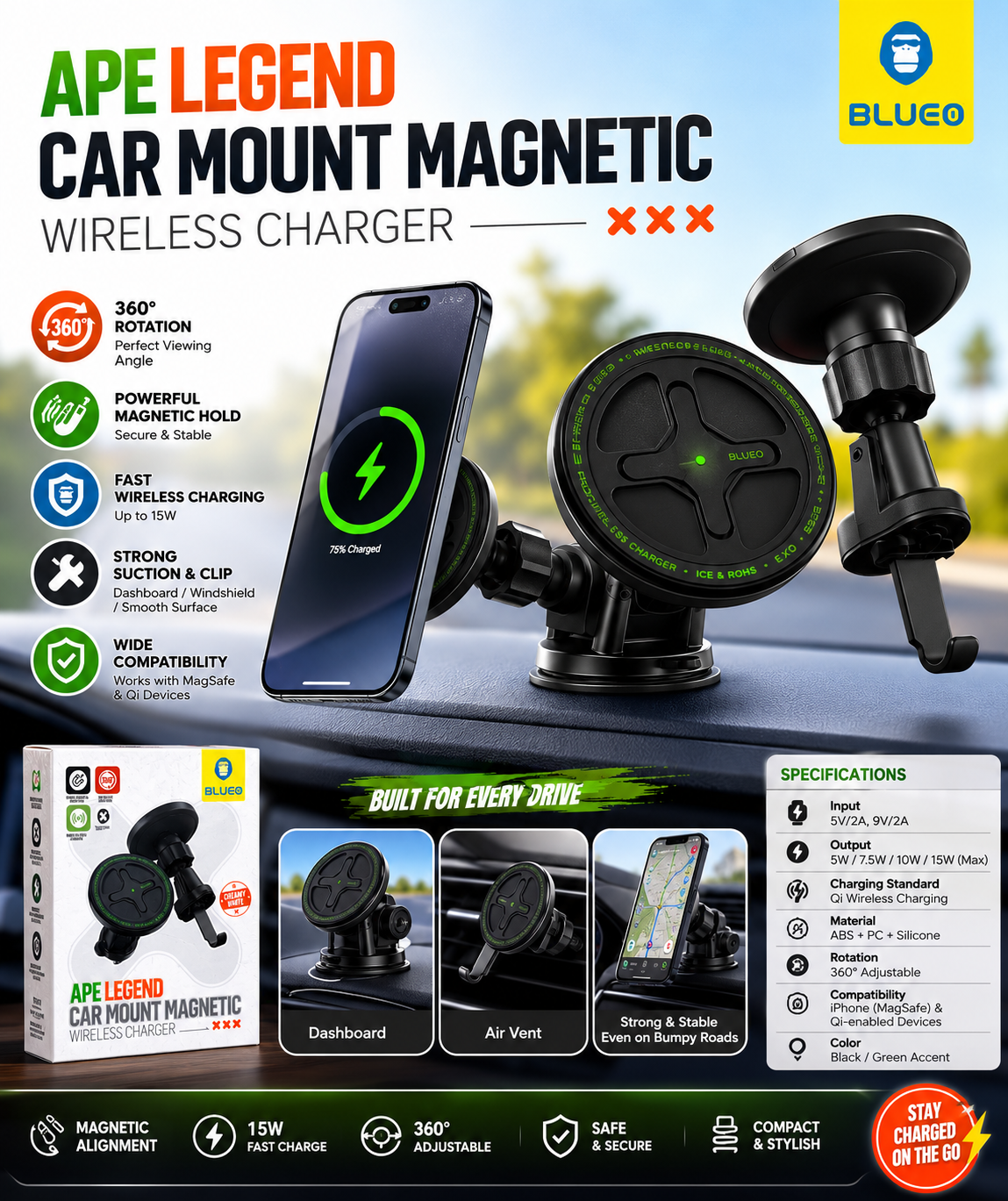Ape Legend MagCharge Car Mount