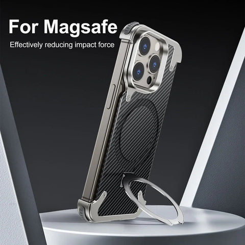 Frameless Carbon Fiber Ultra-Thin & Military Grade Drop Protection iPhone Case with Kevlar & Magnetic Kickstand