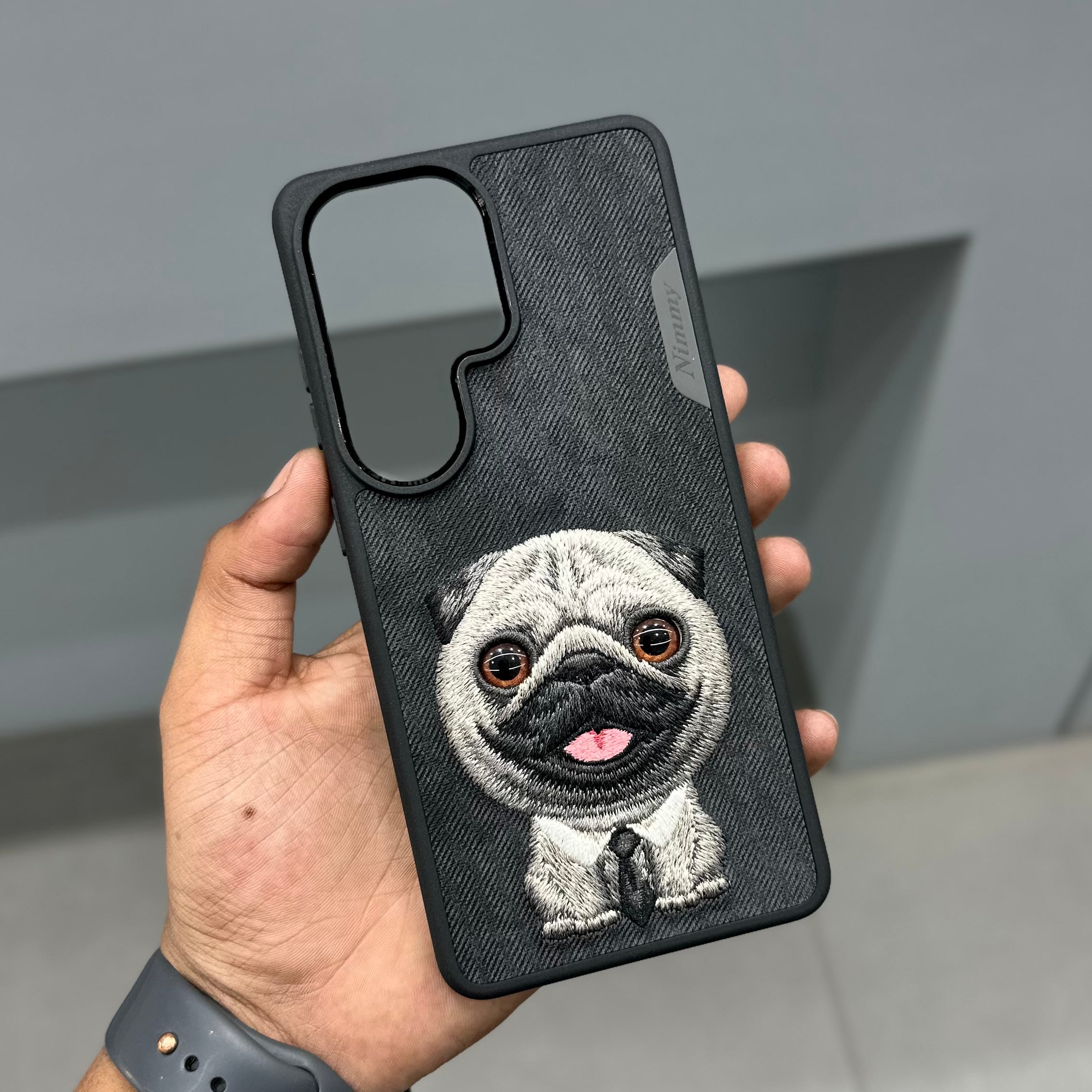 Nimmy Premium Embroidered Leather Case - NIMMY DOG SAMSUNG CASE-BLACK PUG ( No. 3238 ) - Style 2