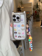 Protective Apple iPhone Back Cover - Trending Transparent Cute Cartoon Faces Soft Silicon Case with Charm for iPhone - Style 2