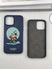 Embroidered Horse Series Leather Back Case Compatible with iPhone with Magsafe Support