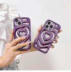Protective Apple iPhone Back Cover - Clear Cute 3D Love Heart Pattern Purple Glitter Bling Soft Silicone Shockproof Girls Women Case for iPhone - Style 8