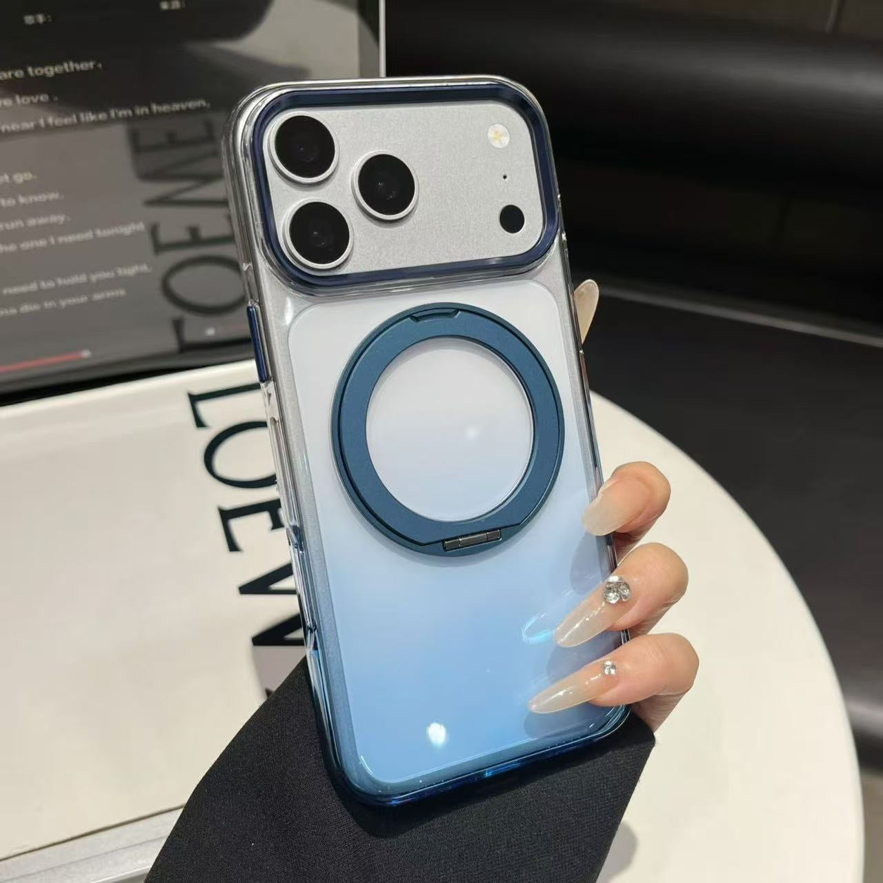 Transparent MagSafe Stand Double Colour Case For iPhone17 Pro Max(Blue)
