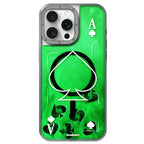 Protective Apple iPhone Back Cover - Playing Cards Luminous Radium Sand Case for iPhone 15 Pro Max (Green)