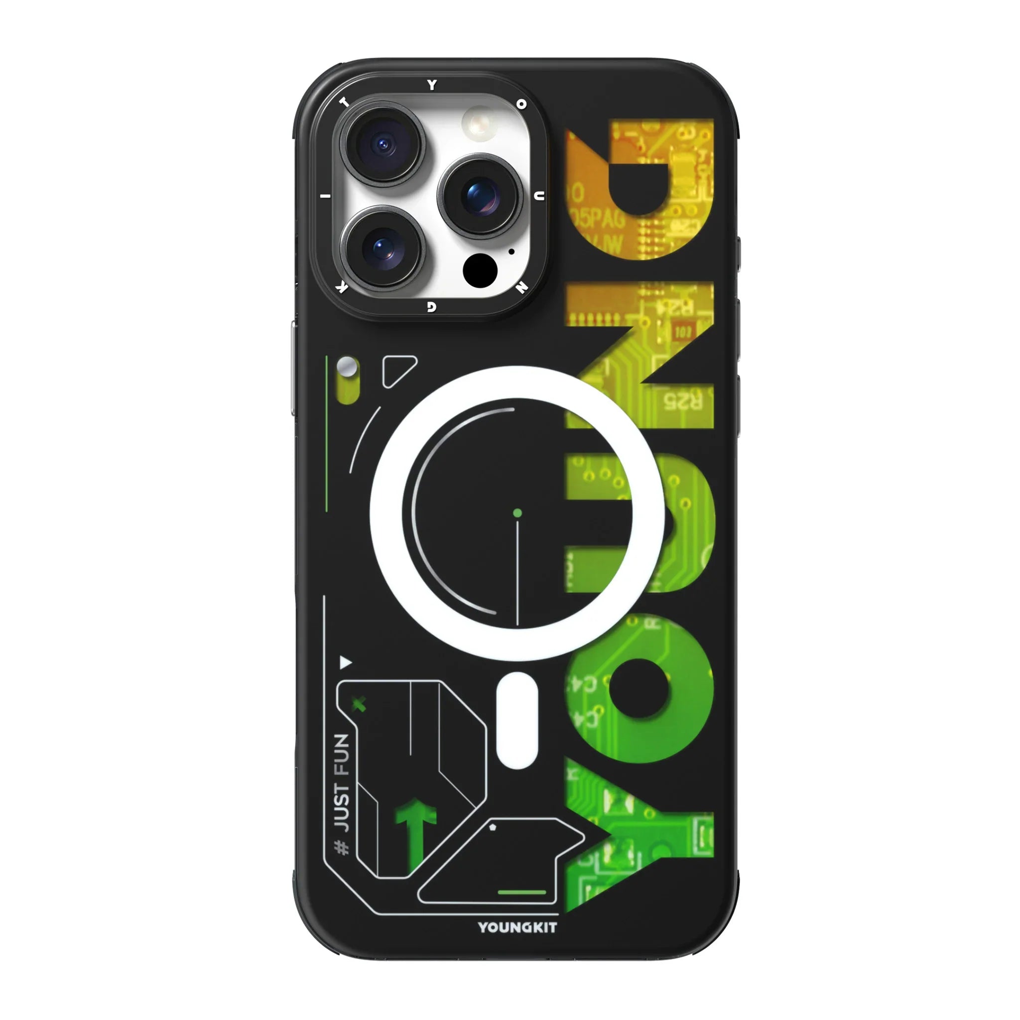 Protective Apple iPhone Back Cover - YOUNGKIT New Circuit Magsafe Futuristic & Digital Series Case for iPhone 16 Pro Max (Black)