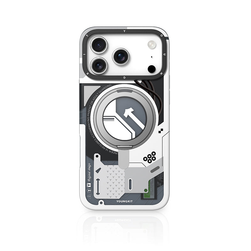 Protective Apple iPhone Back Cover - YOUNGKIT Cyberpunk 360° Rotation Ring Stand Case for iPhone 17 Pro (WHITE)