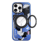 Protective Apple iPhone Back Cover - YOUNGKIT Cyberpunk 360° Rotation Ring Stand Case for iPhone 16 Pro Max (Blue)