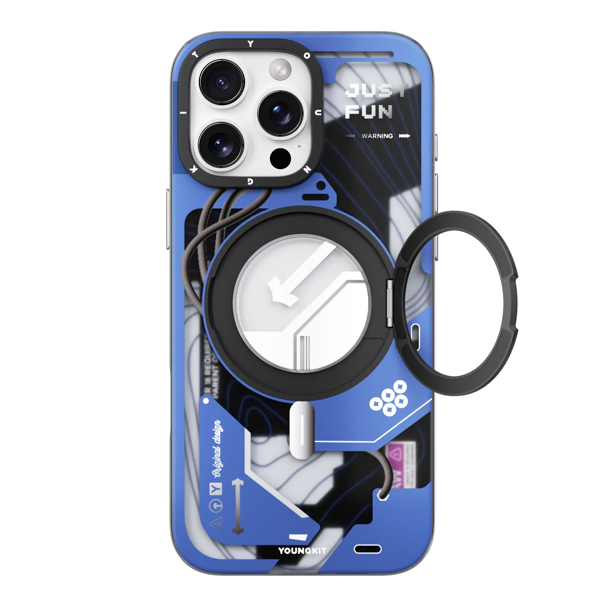 Youngkit   Cyberpunk   360°   Rotation   Ring   Stand   Case   For   iPhone   16   Pro   Max   (blue) for iPhone         16         Pro         Max by Covermeup