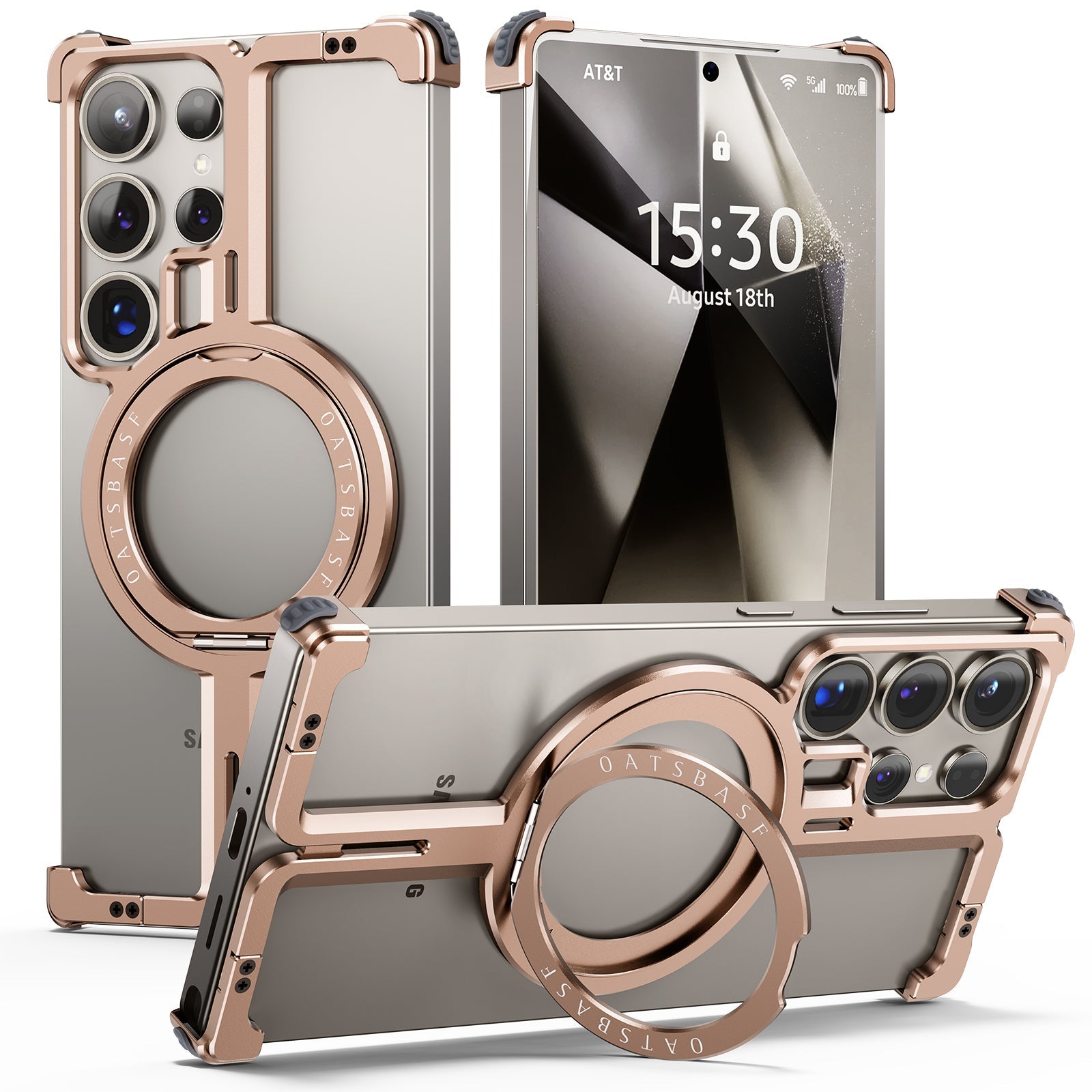 Samsung Galaxy S25 Ultra Frameless Metal Shockproof Bumper Case with Magsafe & 360° Rotatable Ring Kickstand - Desert Mobile Case by CoverMeUp