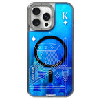 Protective Apple iPhone Back Cover - Playing Cards Luminous Radium Sand Case for iPhone 15 Pro Max (Blue)
