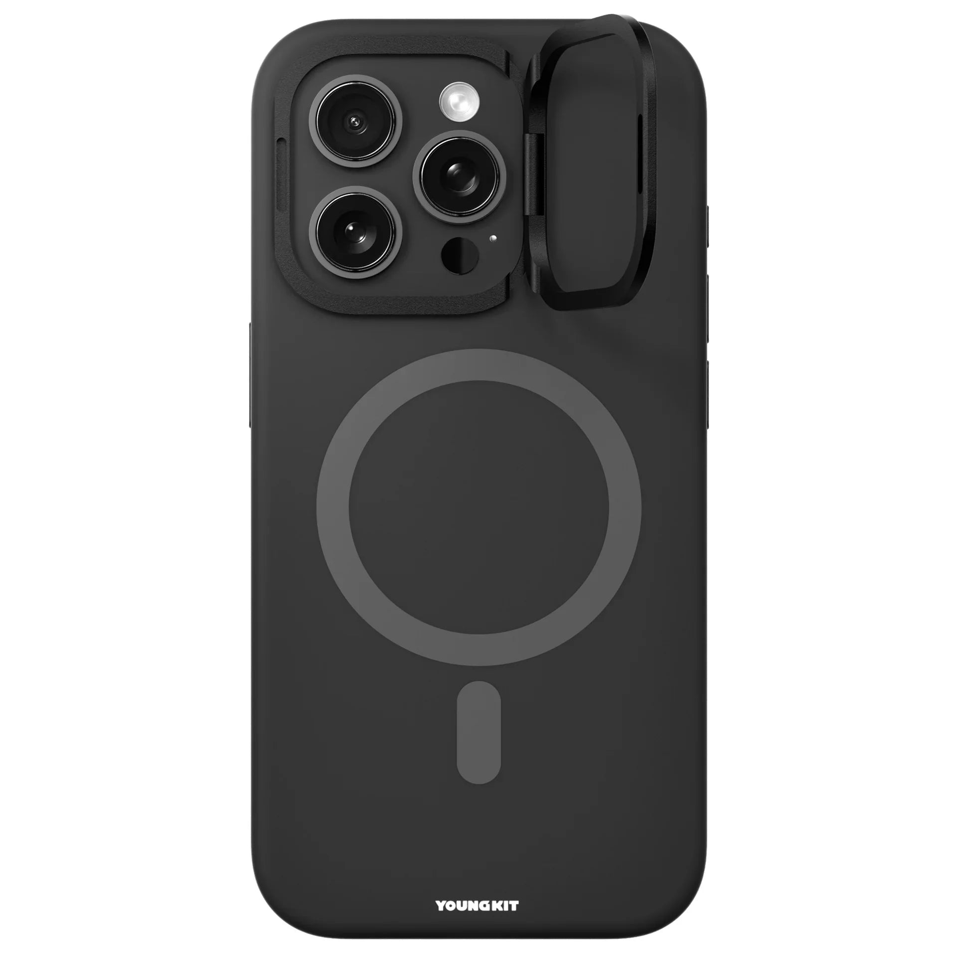 Protective Apple iPhone Back Cover - YOUNGKIT Cream Silicone Stand Case for iPhone 16 Pro Max (Black)