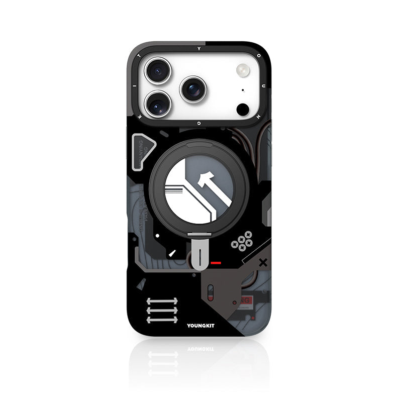 YOUNGKIT Cyberpunk 360° Rotation Ring Stand Case for iPhone 17 Pro (BLACK)
