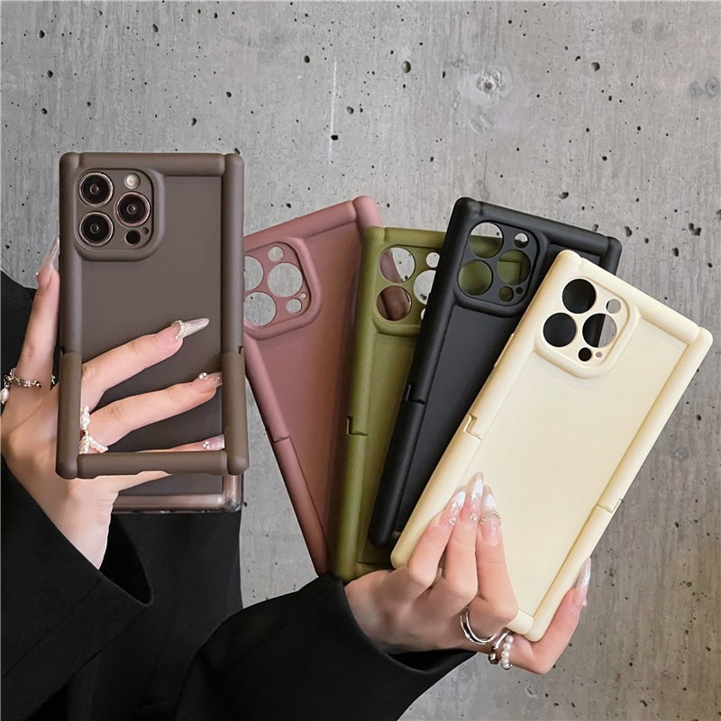 Protective Apple iPhone Back Cover - Square Rubber Bracket Holder Soft Silicone iPhone Case