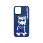 Nimmy Premium Embroidered Leather Case - Nimmy Stylish Blue Cat  Case for iPhone 14 Pro Max