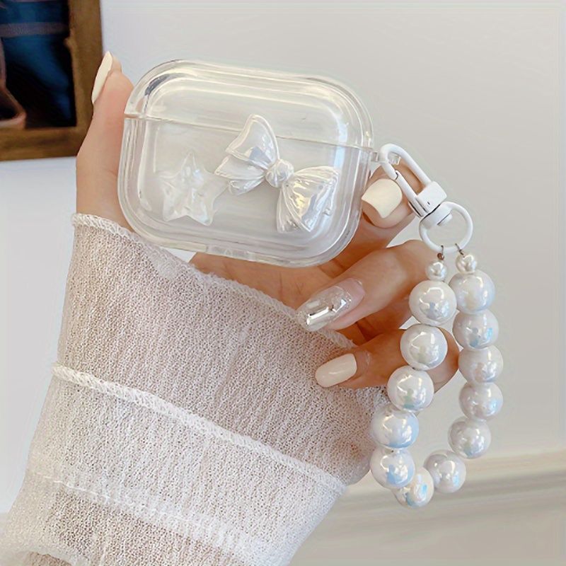 White Bow Transparent Airpod Lanyard Case Mobile Case by CoverMeUp