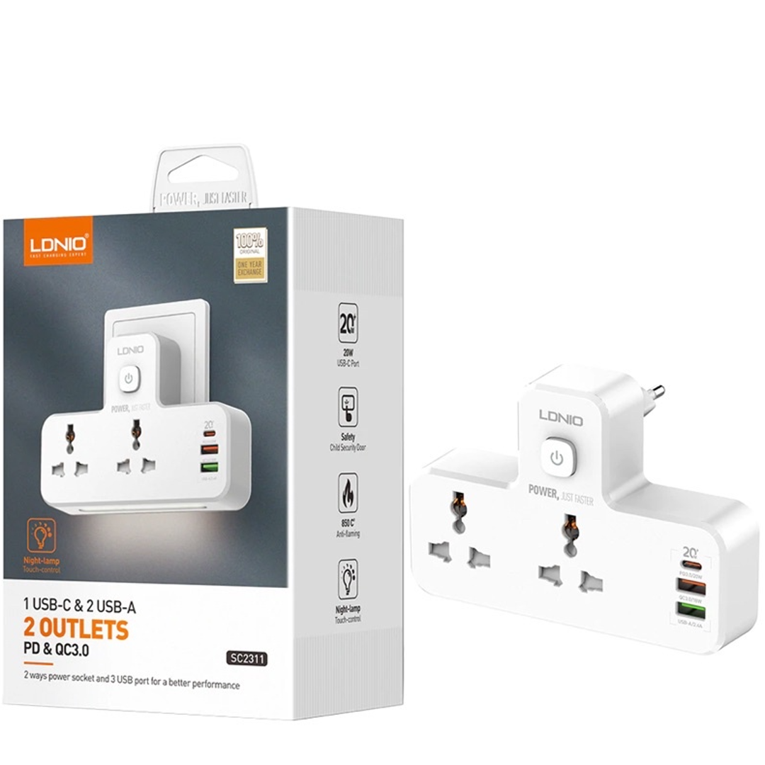 Smart Power Hub With Touch Control Night Lamp