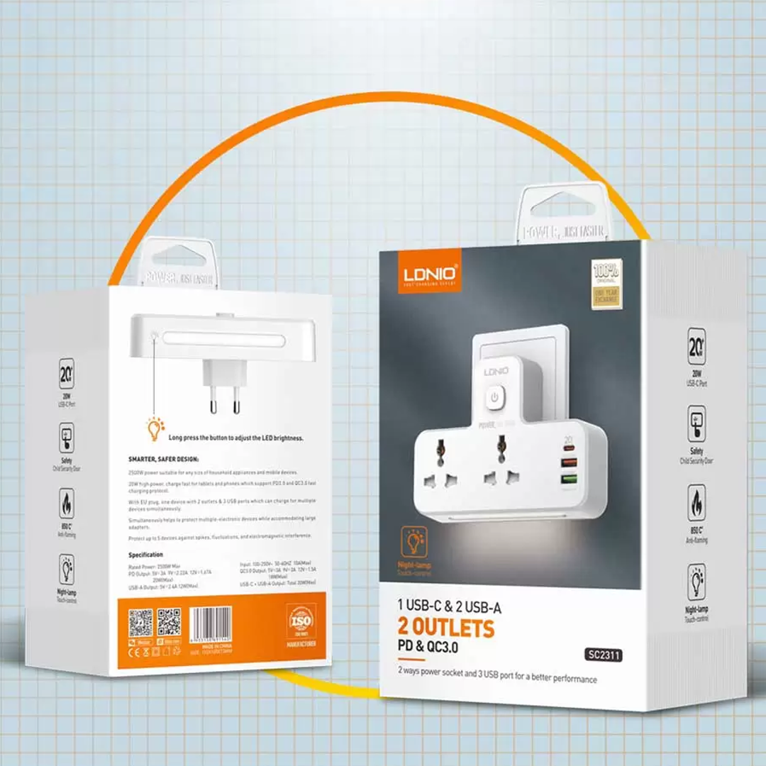 Smart Power Hub With Touch Control Night Lamp
