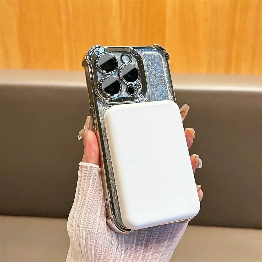 Protective Apple iPhone Back Cover - Elegant Water Ripple Glitter Stand Case - iPhone - Style 7