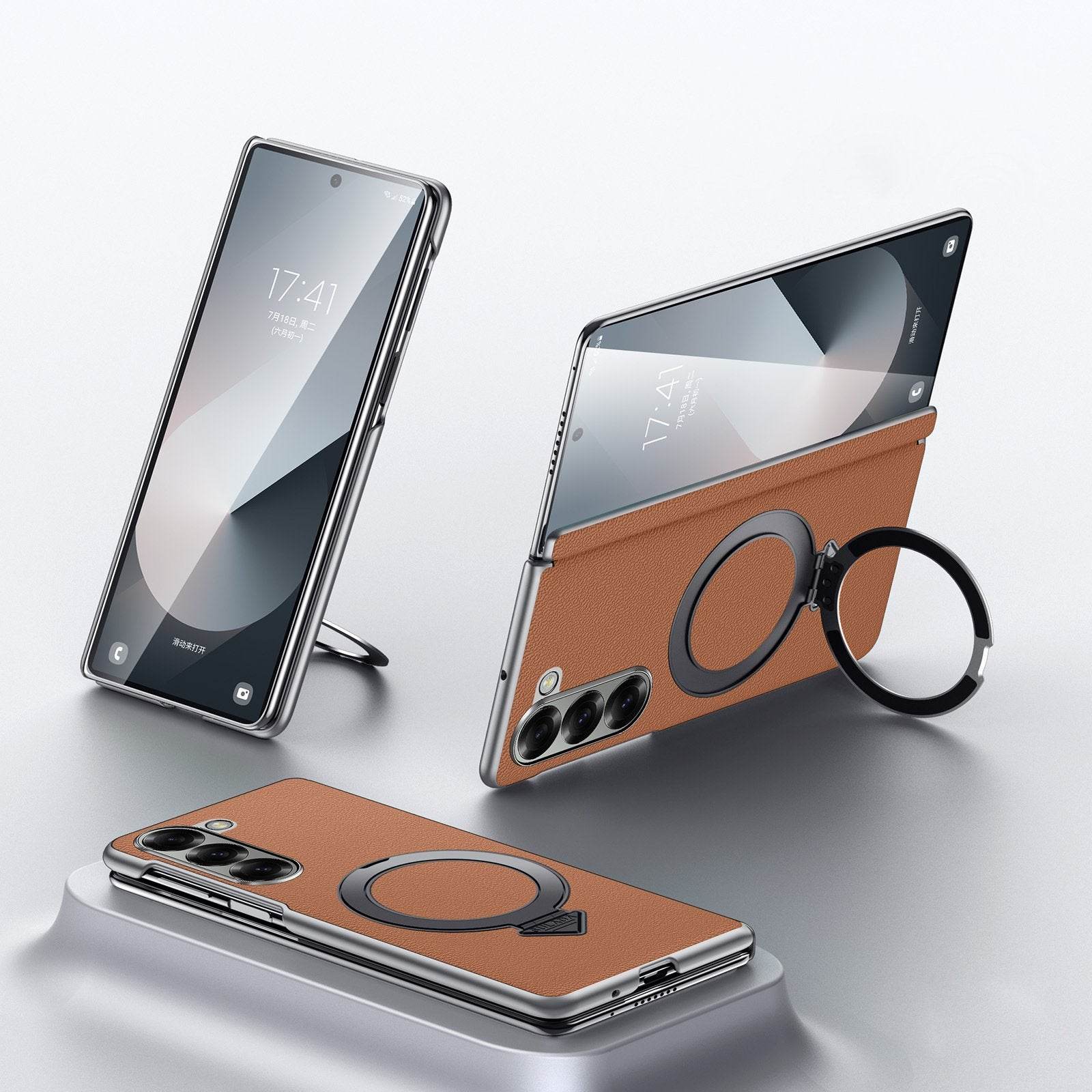 Galaxy Z Fold Series Infinity Luxe Leather Kickstand Case Mobile Case by CoverMeUp - Style 3