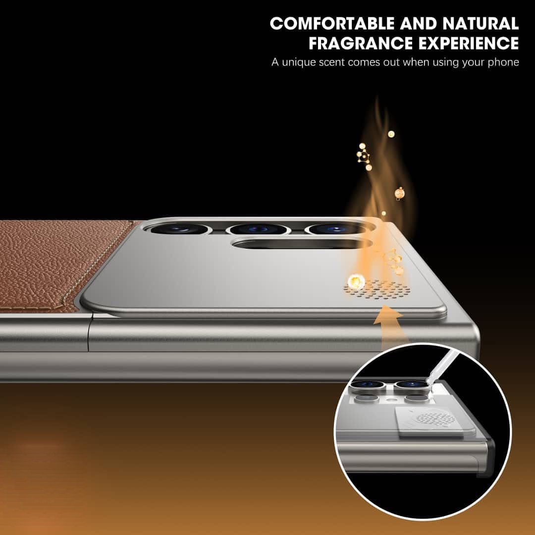 Samsung Galaxy S24 Ultra Aero Flex Metal Frameless Leather Case with Built-in Magsafe & Aroma - Desert Mobile Case by CoverMeUp - Style 6