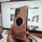 Samsung Galaxy S25 Ultra Wooden Metal Bumper Case with Magsafe & Ring - Brown Mobile Case by CoverMeUp - Style 5