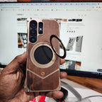 Samsung Galaxy S25 Ultra Wooden Metal Bumper Case with Magsafe & Ring - Brown Mobile Case by CoverMeUp - Style 7