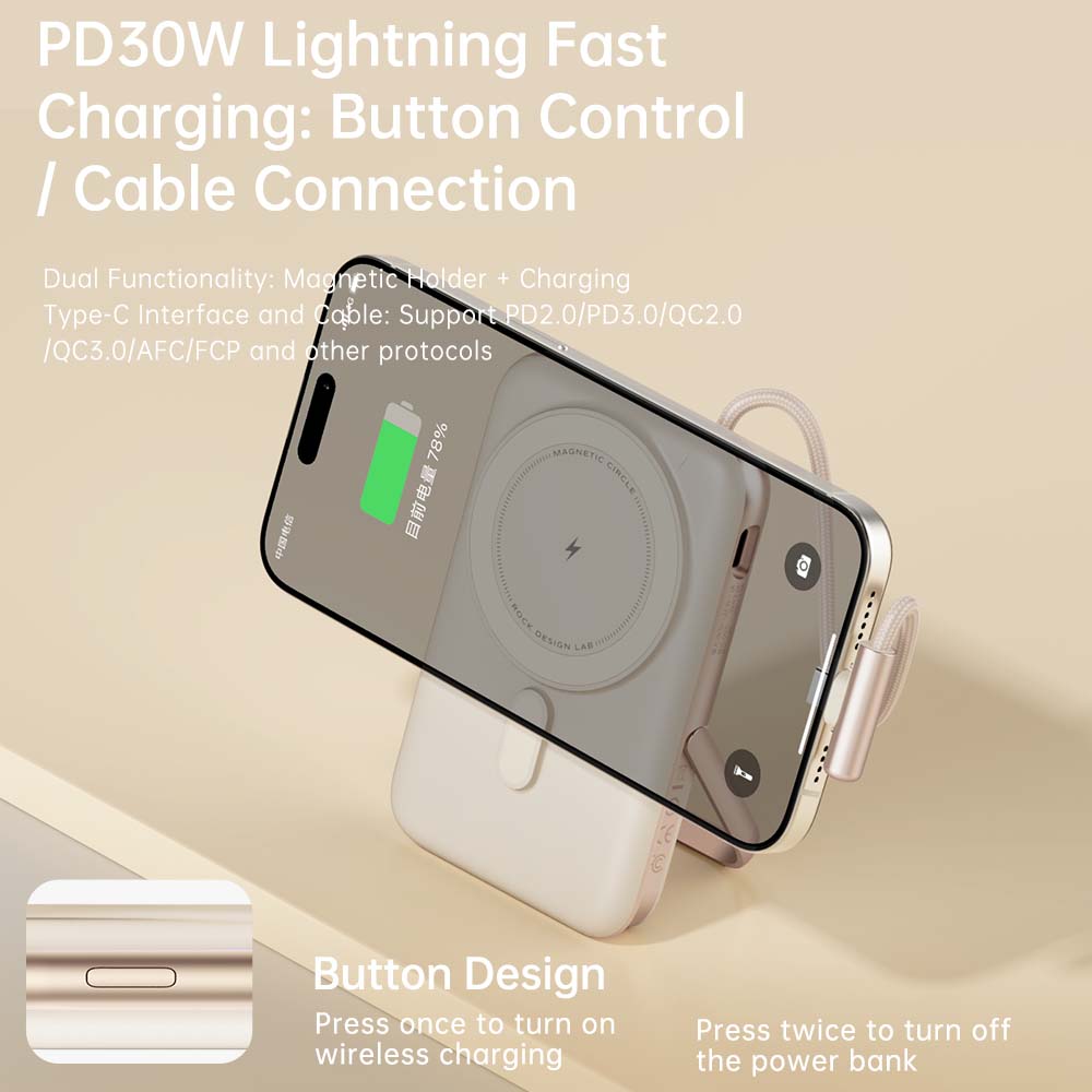Rock Mag Grip 30W 10000 mAh Magnetic Wireless Power Bank