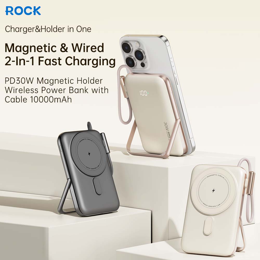 Rock Mag Grip 30W 10000 mAh Magnetic Wireless Power Bank