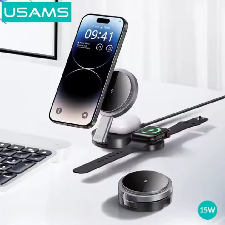 USAMS Multi-Functional Foldable MagSafe Wireless Charger