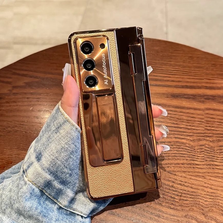 Galaxy Z Fold Series Elegant Plating Leather Stand Case Mobile Case by CoverMeUp - Style 3