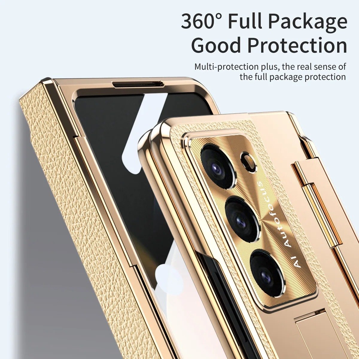 Galaxy Z Fold Series Elegant Plating Leather Stand Case Mobile Case by CoverMeUp - Style 11