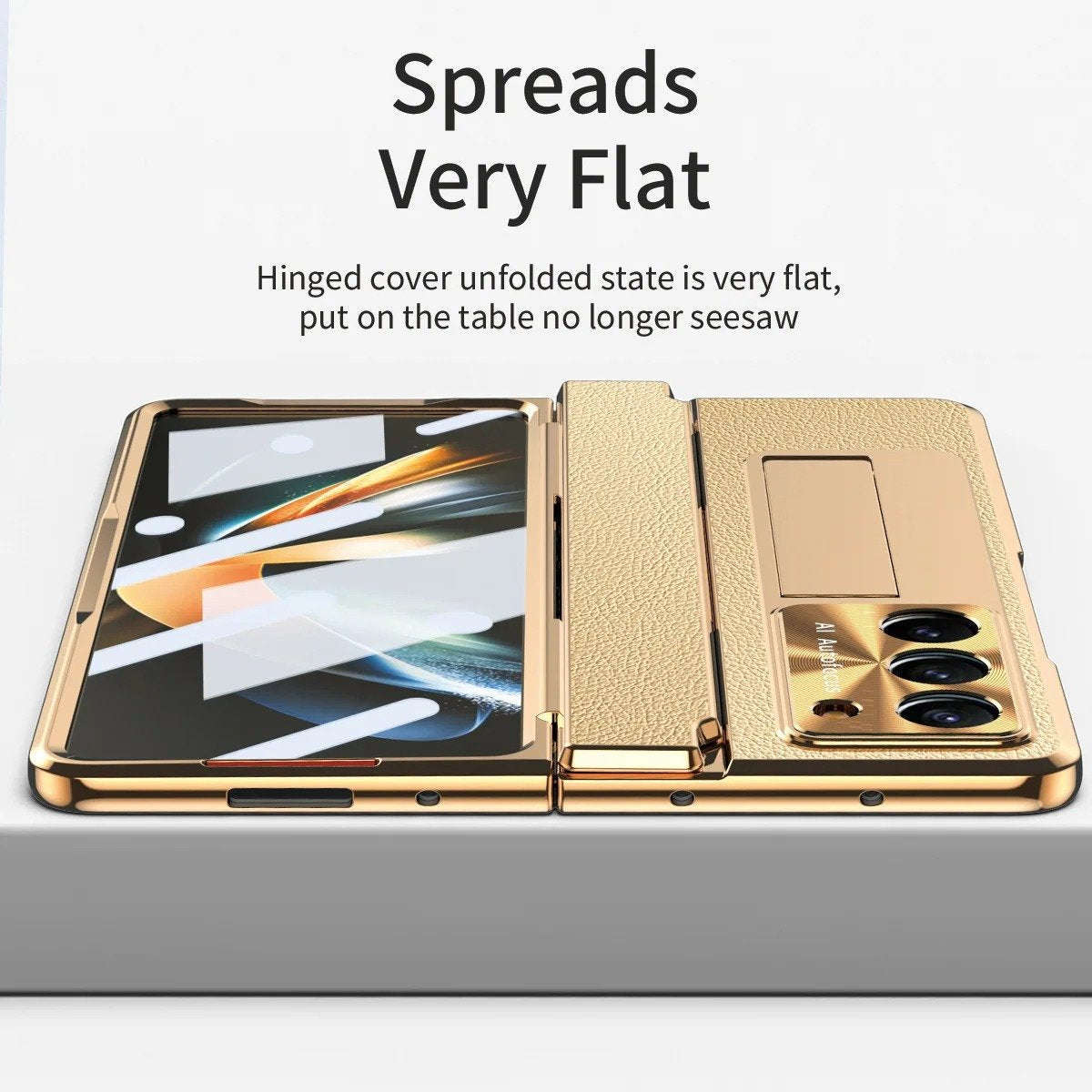 Galaxy Z Fold Series Elegant Plating Leather Stand Case Mobile Case by CoverMeUp - Style 13