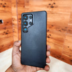 Samsung Galaxy S25 Ultra Plain Leather Back Cover Case - Black Mobile Case by CoverMeUp - Style 4
