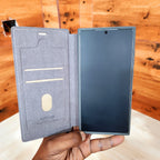 Samsung Galaxy S25 Ultra Plain Leather Flip Case with Card Holder - Gray Mobile Case by CoverMeUp - Style 3