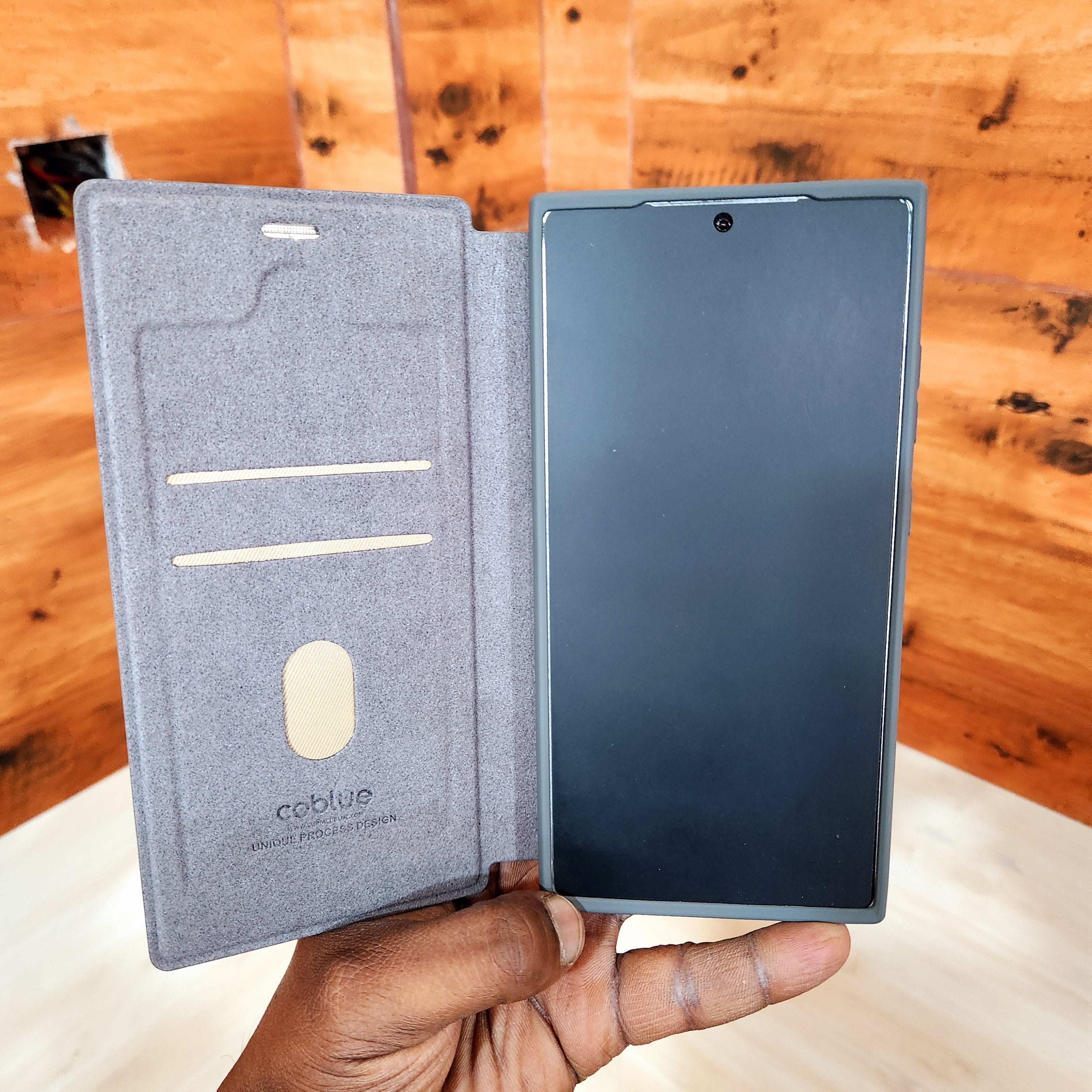 Samsung Galaxy S25 Ultra Plain Leather Flip Case with Card Holder - Gray Mobile Case by CoverMeUp - Style 3