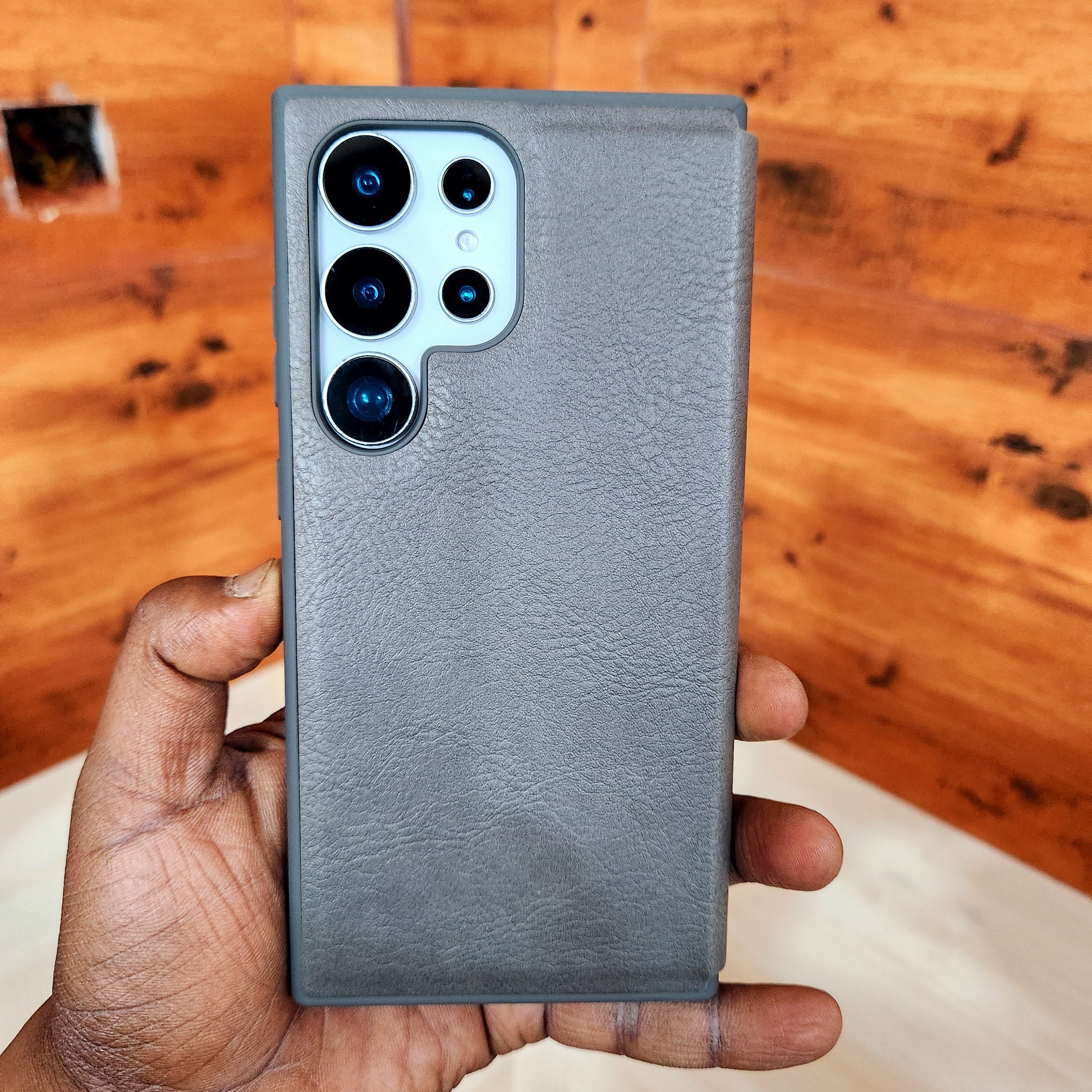 Samsung Galaxy S25 Ultra Plain Leather Flip Case with Card Holder - Gray Mobile Case by CoverMeUp - Style 2