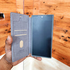Samsung Galaxy S25 Ultra Plain Leather Flip Case with Card Holder - Gray Mobile Case by CoverMeUp - Style 4