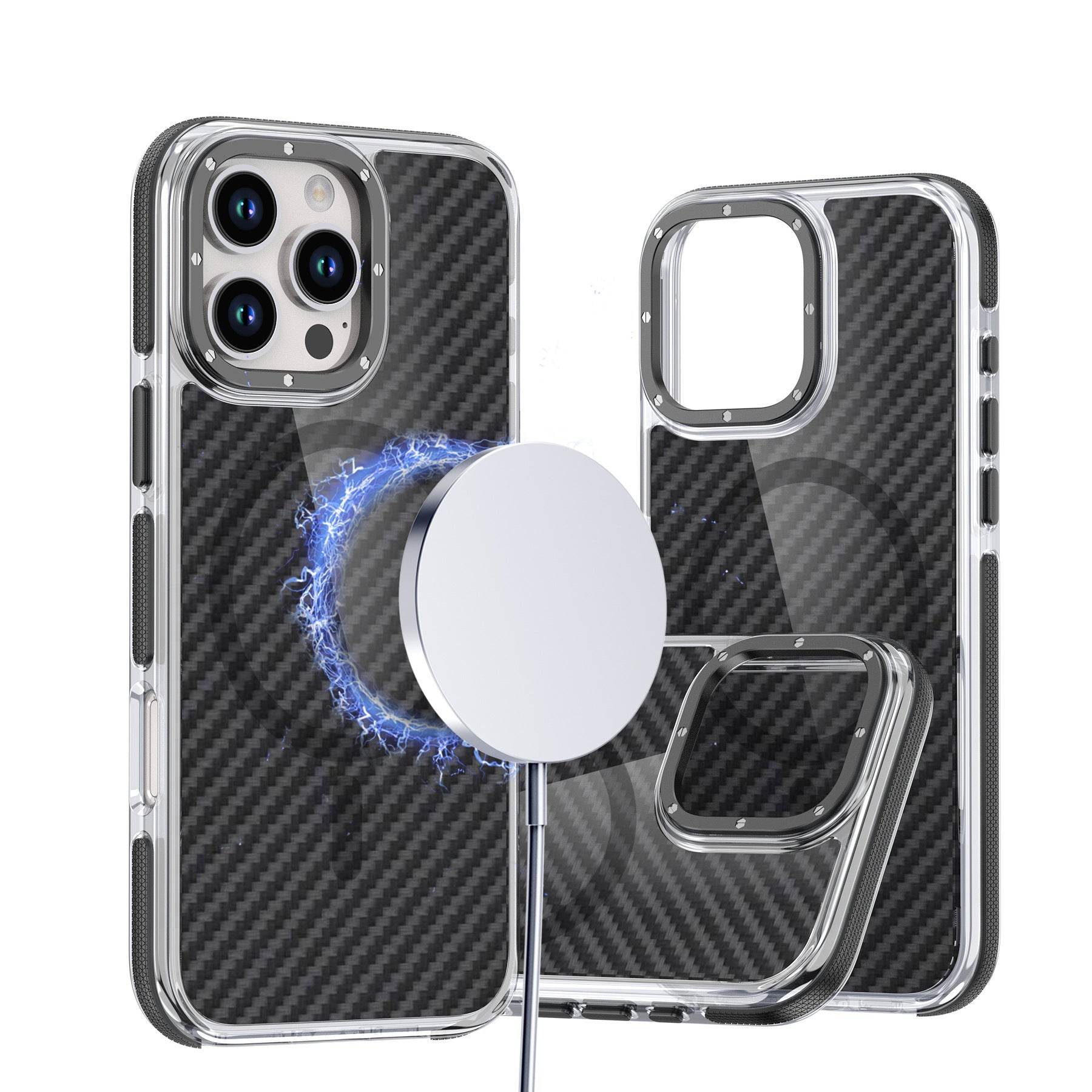 Protective Apple iPhone Back Cover - Rugged Elite Magnetic Carbon Fiber Case - iPhone