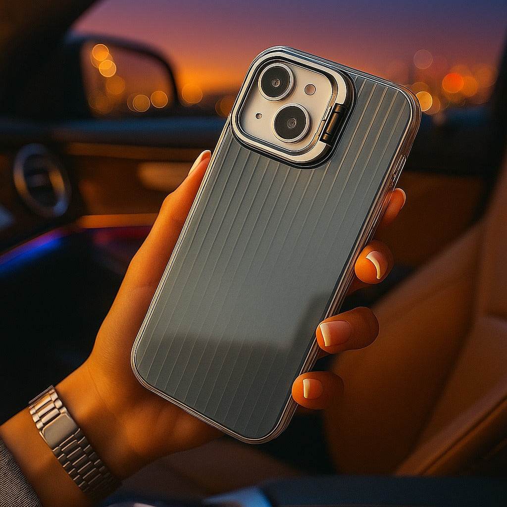 Protective Apple iPhone Back Cover - Elegant Groove Pattern Lens Bracket Case - iPhone