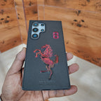 Samsung Galaxy S24 Ultra Hourse Embroidery PU Leather Case with Cloth Inside - Black/Red Mobile Case by CoverMeUp - Style 2