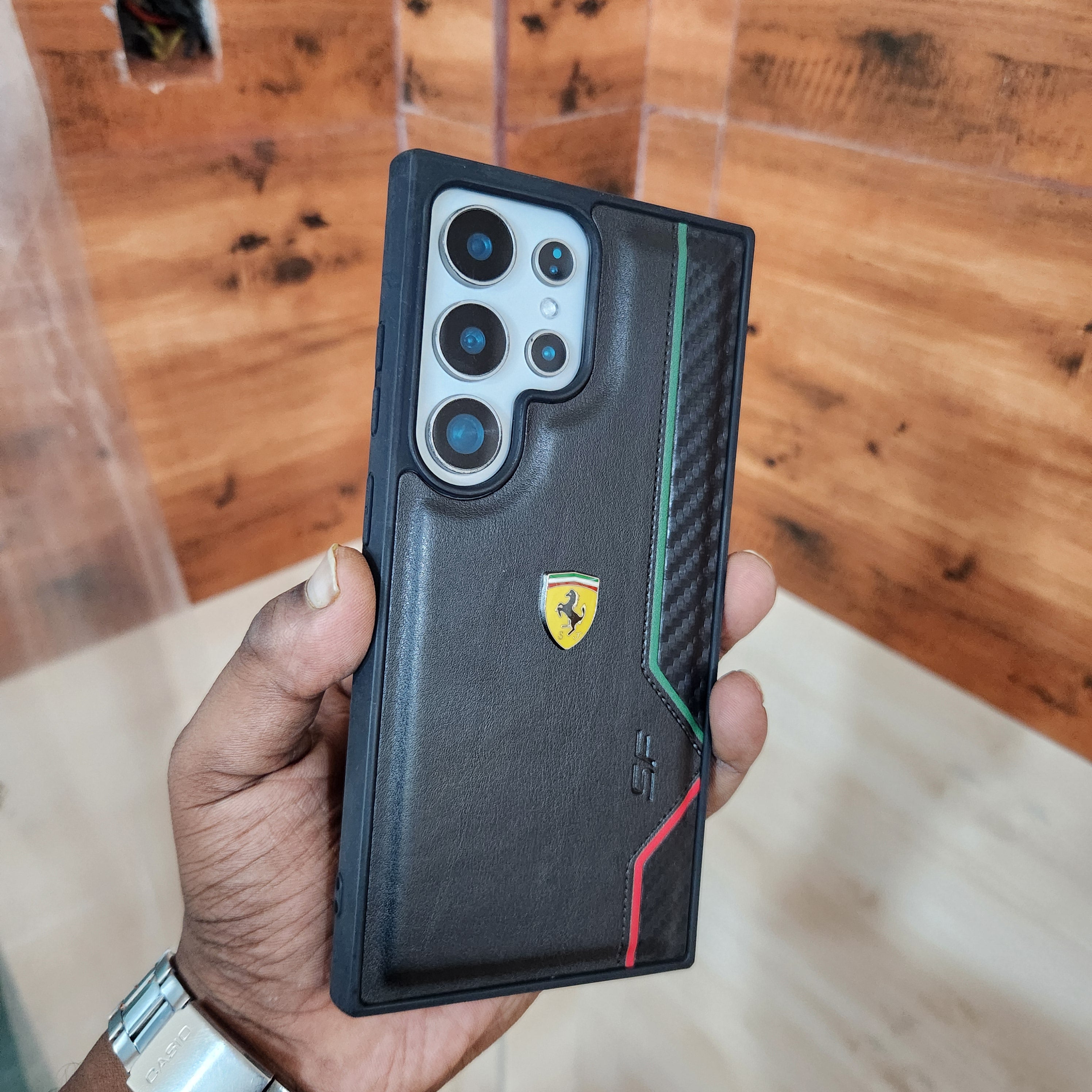 Samsung Galaxy S24 Ultra SF Ferrari Logo PU Leather Case - Black