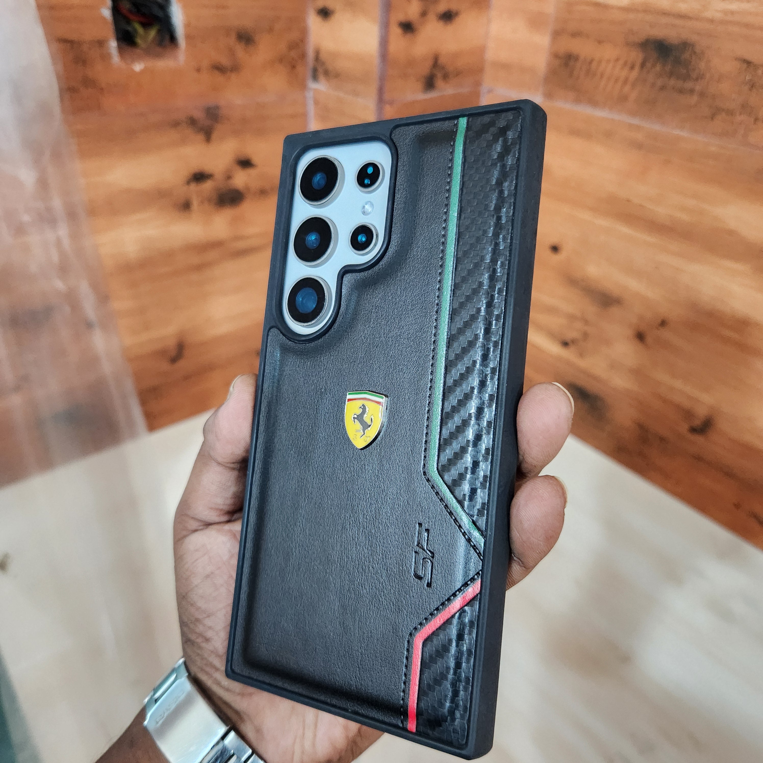 Samsung Galaxy S24 Ultra SF Ferrari Logo PU Leather Case - Black