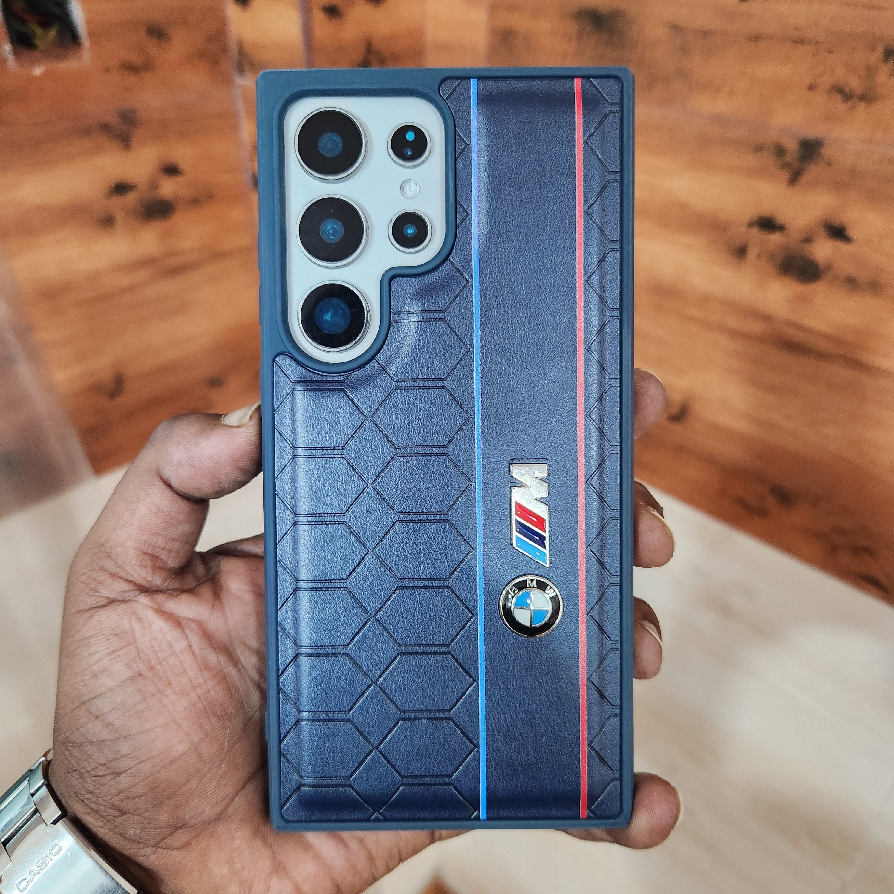 Samsung Galaxy S24 Ultra BMW M Sports Logo Dual Line PU Leather Case - Blue