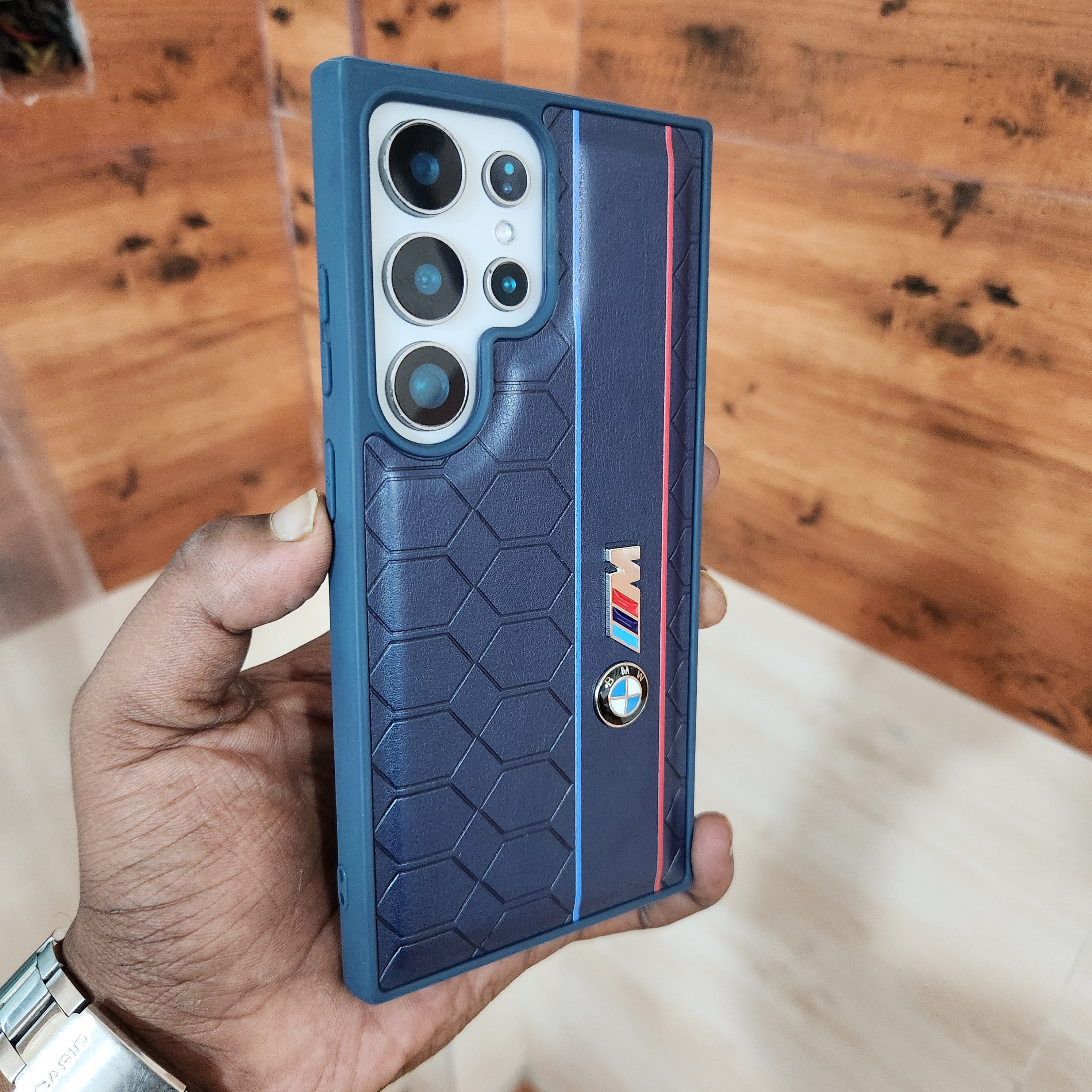 Samsung Galaxy S24 Ultra BMW M Sports Logo Dual Line PU Leather Case - Blue