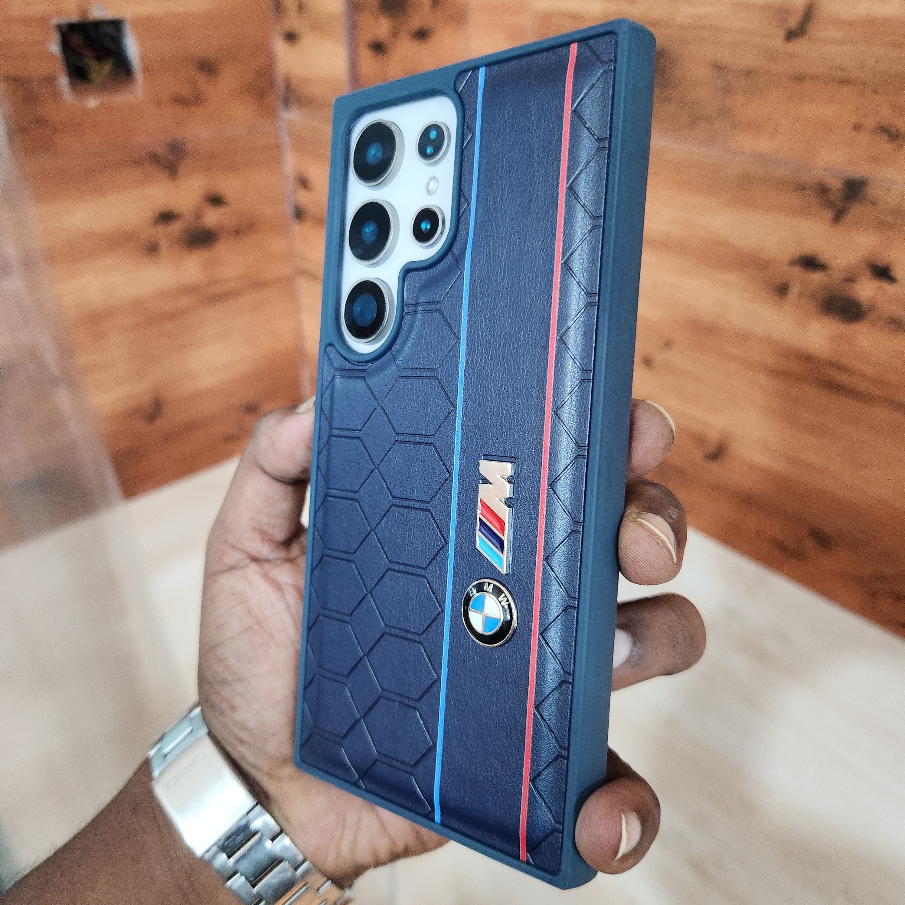 Samsung Galaxy S24 Ultra BMW M Sports Logo Dual Line PU Leather Case - Blue