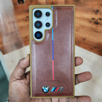 Samsung Galaxy S24 Ultra BMW M Sports Single Line PU Leather Case - Brown Mobile Case by CoverMeUp