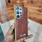 Samsung Galaxy S24 Ultra BMW M Sports Single Line PU Leather Case - Brown Mobile Case by CoverMeUp - Style 3