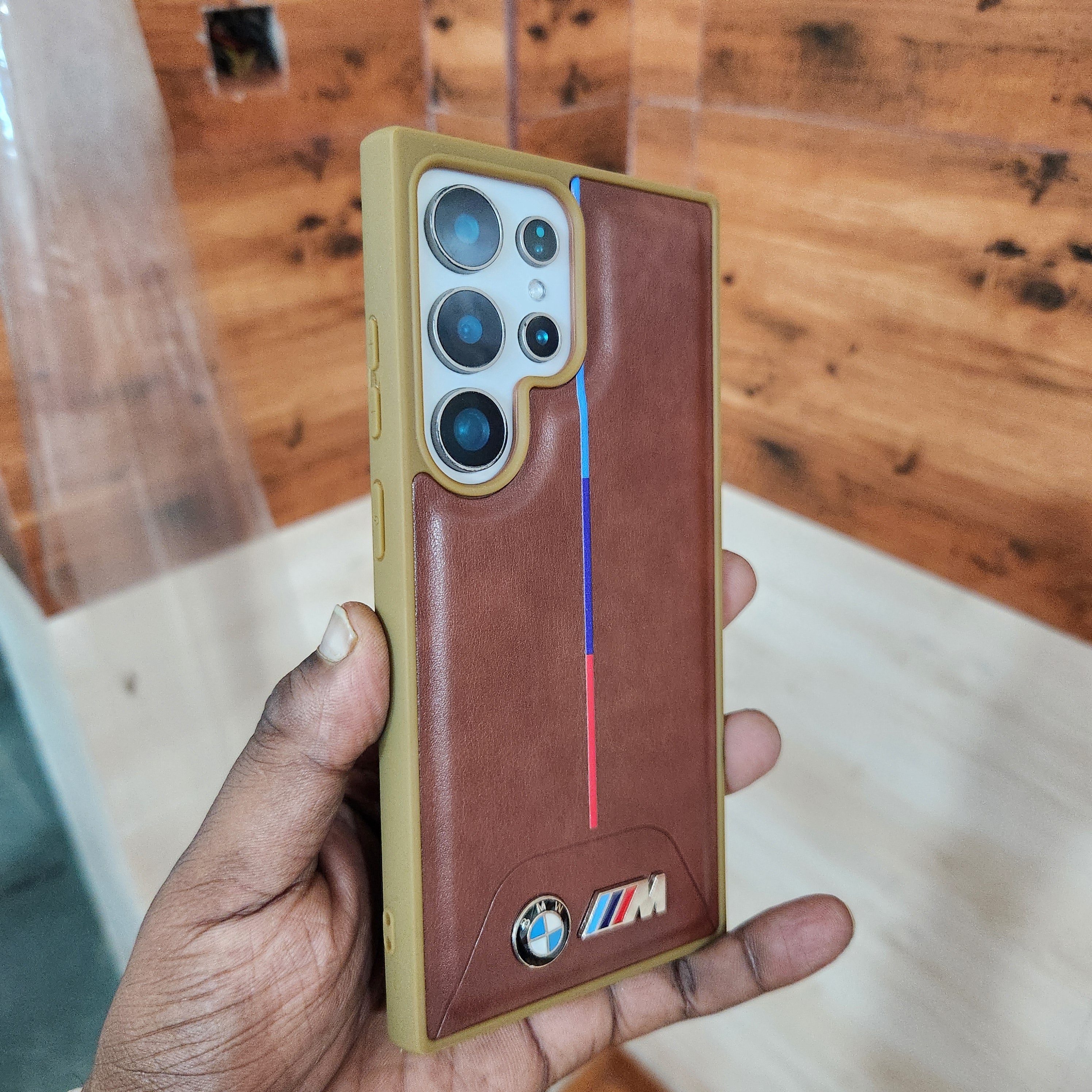 Samsung Galaxy S24 Ultra BMW M Sports Single Line PU Leather Case - Brown