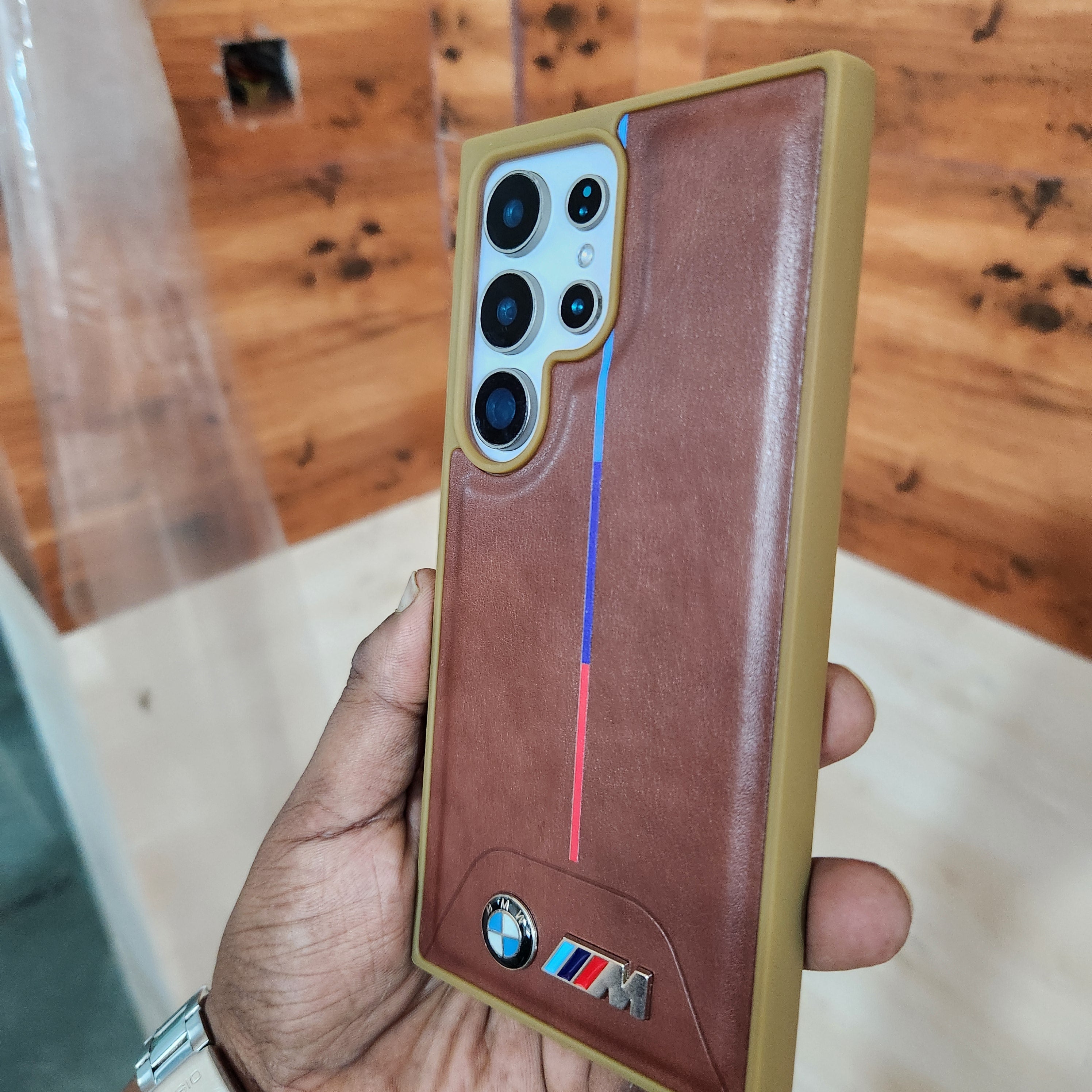 Samsung Galaxy S24 Ultra BMW M Sports Single Line PU Leather Case - Brown